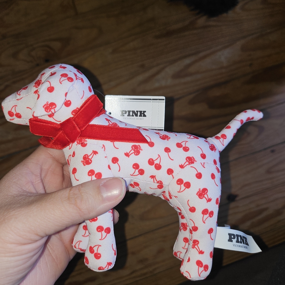 PINK Victoria's Secret Cherry Print Red & White Plush Dog